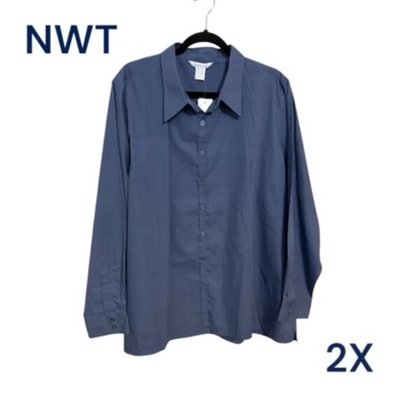 * NWT  DUSTY BLUE BUTTON FRONT SHIRT   2X   #O - Picture 1 of 7